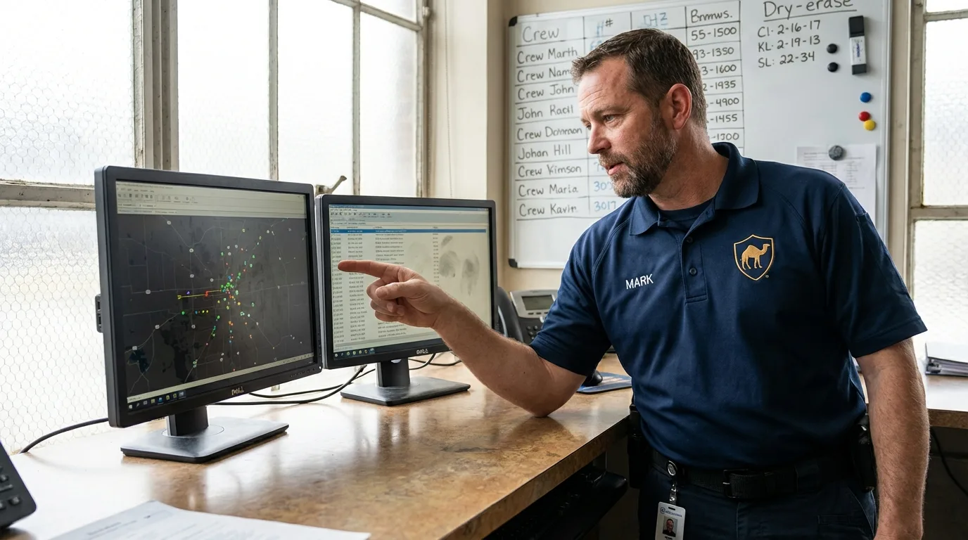 Dispatch coordinator reviewing live GPS routing map for Maryland deliveries