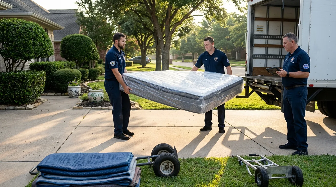 CamelBack crew loading padded residential furniture into moving truck on suburban driveway in Maryland